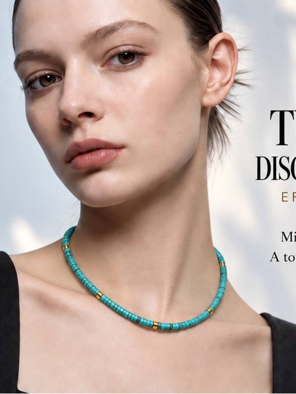 Turquoise Disc Bead Necklace with Brass Spacers